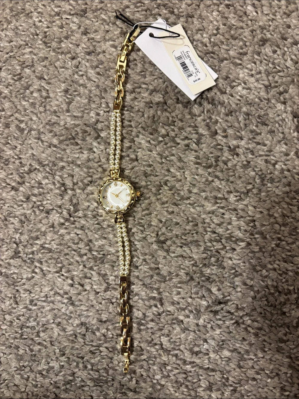 Francesca's Collections Gold Pearl Chain Bracelet Watch